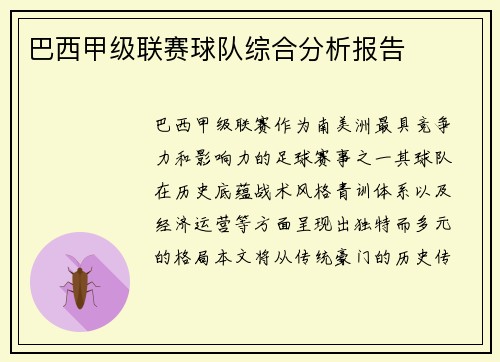 巴西甲级联赛球队综合分析报告