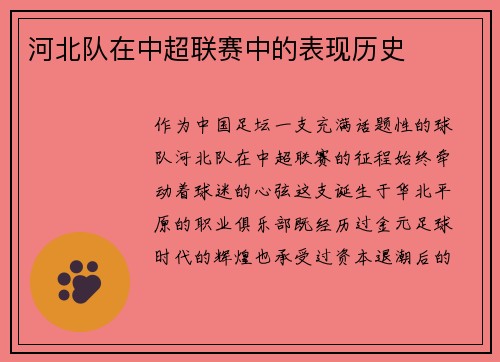 河北队在中超联赛中的表现历史